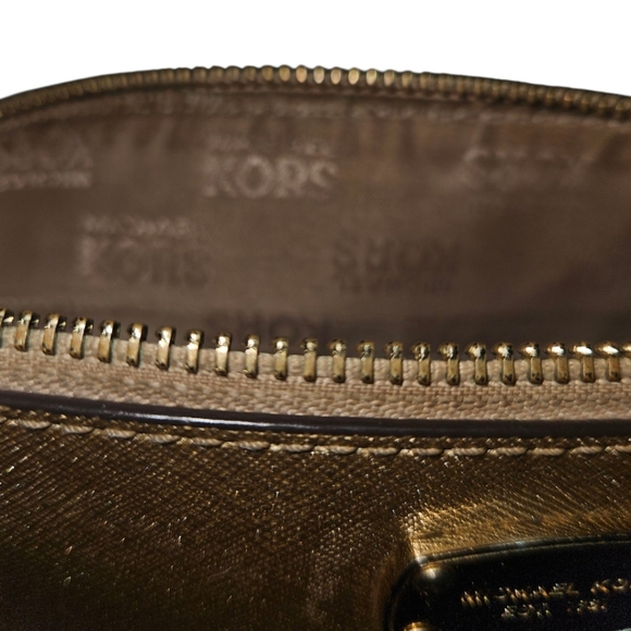 Michael Kors Gold Saffiano Leather Dome Adjustable Strap Crossbody Purse - Picture 3 of 5